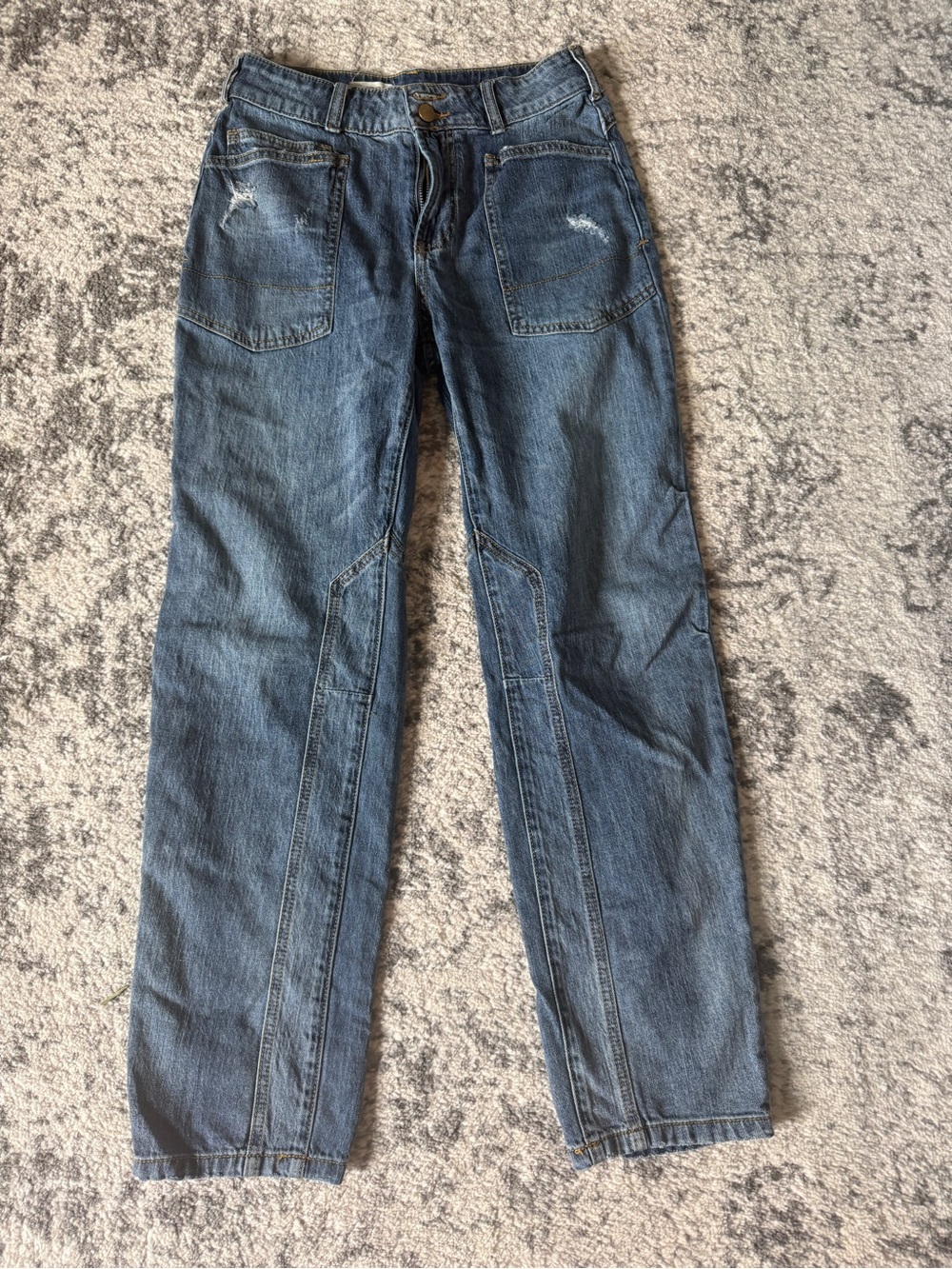 Pilcro Straight-Leg Jeans in Medium Blue with Subtle Distress